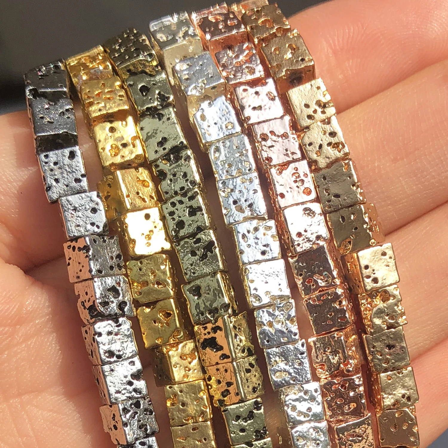 3 4 مللي متر الحمم البركانية الطبيعية حجر أسود الروديوم الذهب اللون ساحة الهيماتيت فضفاض الخرز لصنع المجوهرات سوار ذاتي الصنع 15'' #1