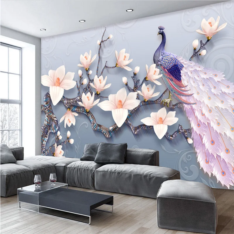 Custom Photo Wall Papers Home Decor bedroom Wallpaper 3D Living Room Flowers peacock photo Mural wall paper for Walls