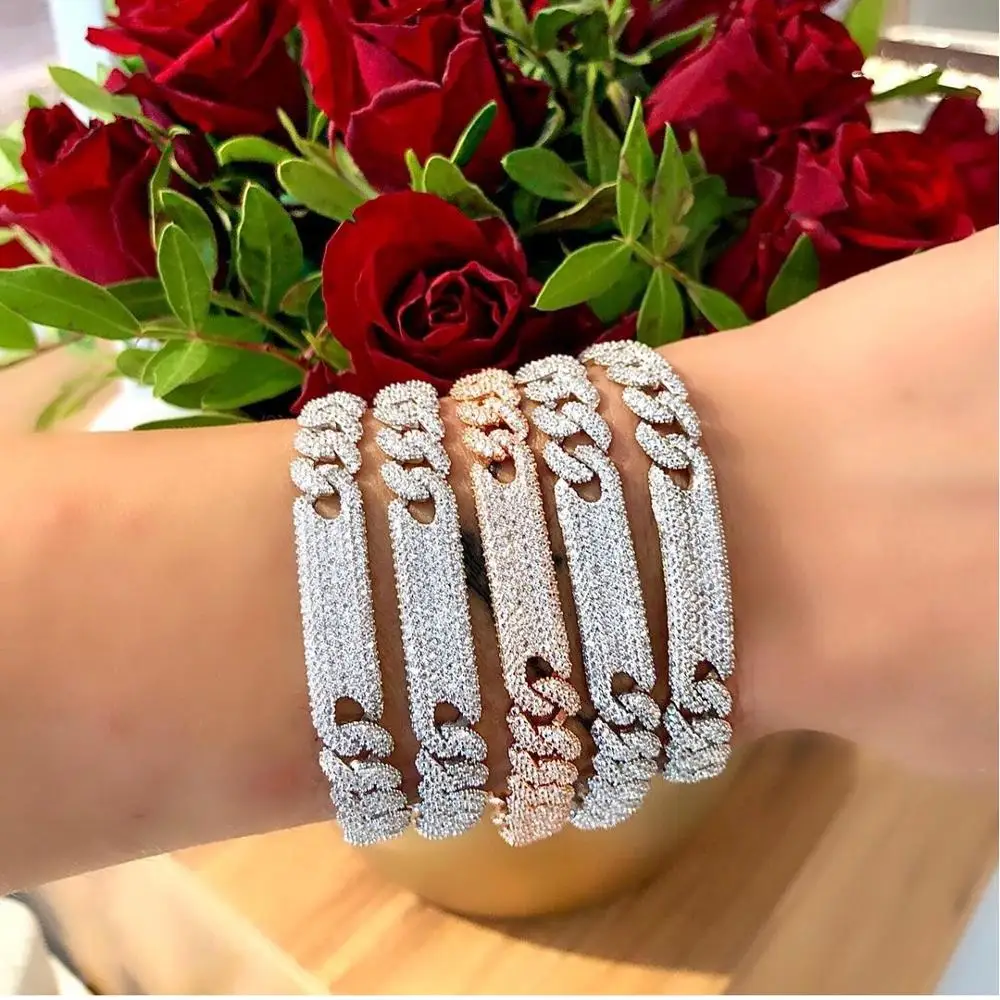 

micro pave cz Miami cuban link chain cz bar charm iced out bling bling women girl cz bracelet high quality