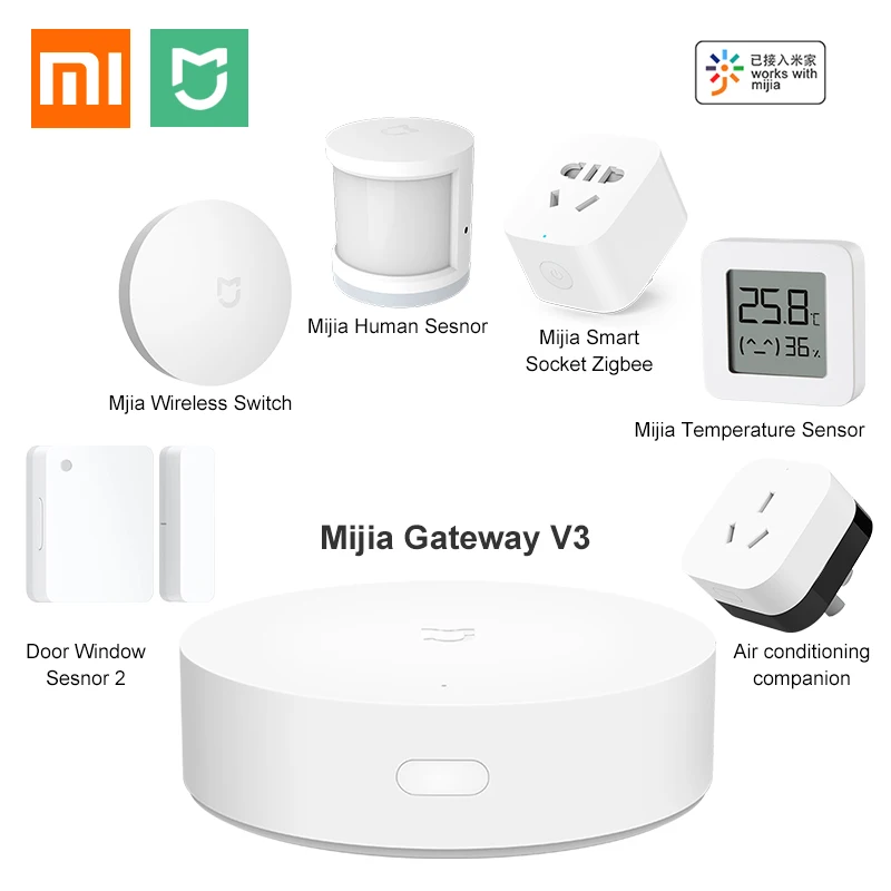 Xiaomi Smart Home Kit Mi Gateway 3 Wireless Switch Door Human Body Sensor Water Temperature Humidity Sensor Mijia Remote Control