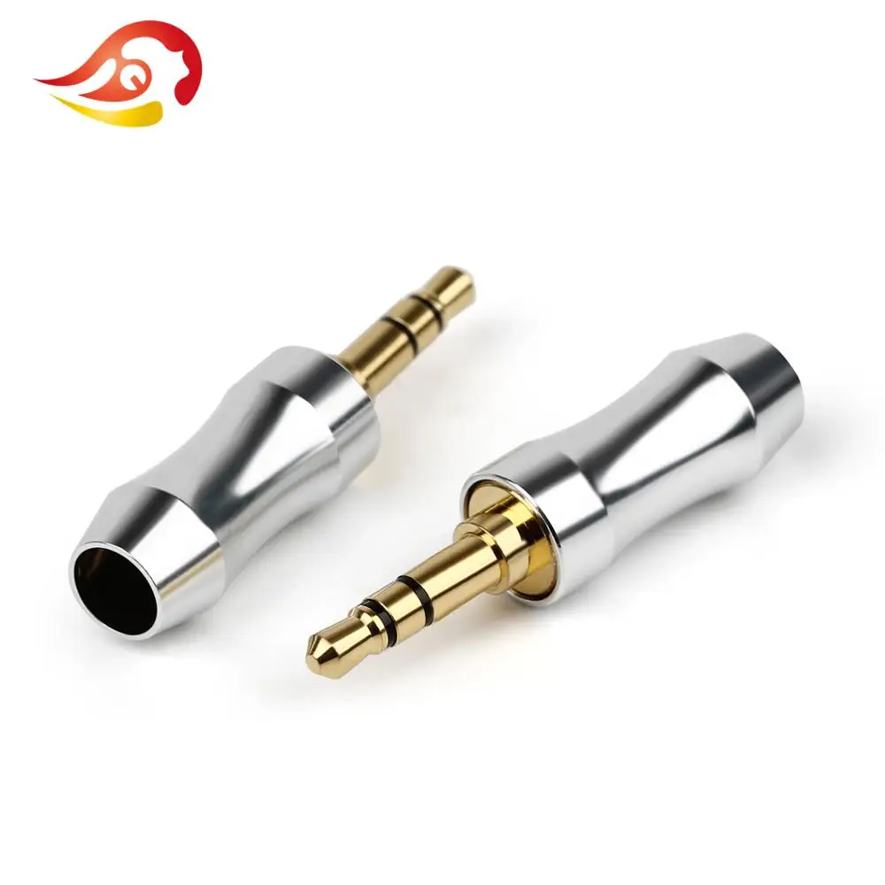 QYFANG 3.5mm 3 Pole Stereo Rhodium/Gold Plated Copper HiFi Earphone Plug Audio Jack Metal Adapter Aluminum Alloy Wire Connector