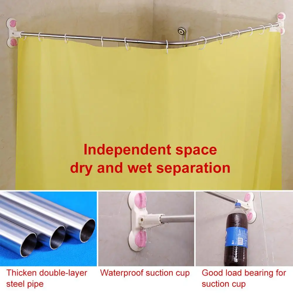 L-Shaped Shower Curtain Rod Suction Cup Corner Shower Curtain Rail Rod Well Loaded Extendable 40.15\'\' x (46.46\'\'-70.87\'\')