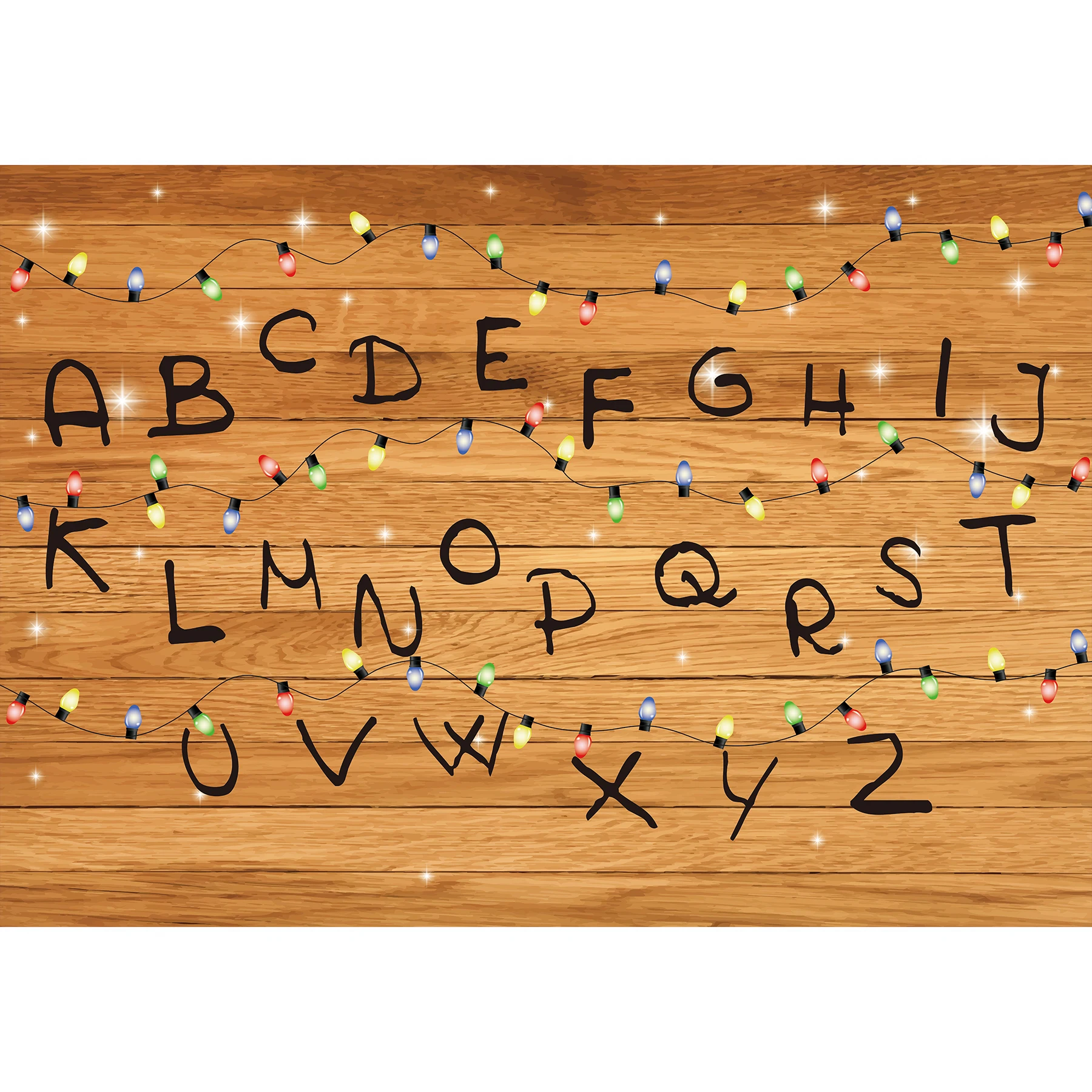 Allenjoy Stranger Backdrop Alphabet Wood Colourful Light String Background Birthday Party Banner Wall Decor Vinyl Photo Studio