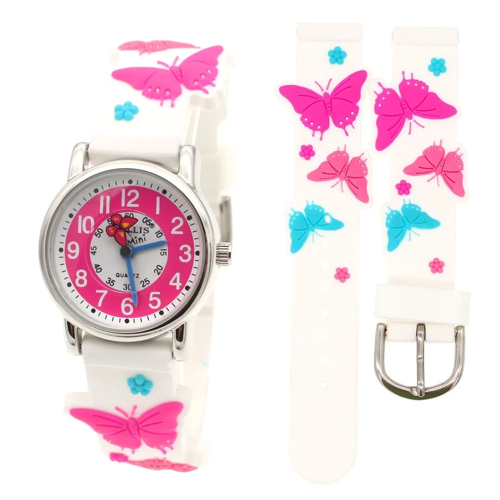 Ragazze calde di Vendita Impermeabile 3D Della Farfalla Della Vigilanza Del Fumetto Della Vigilanza Dei Bambini Orologi di Gomma Orologio Al Quarzo