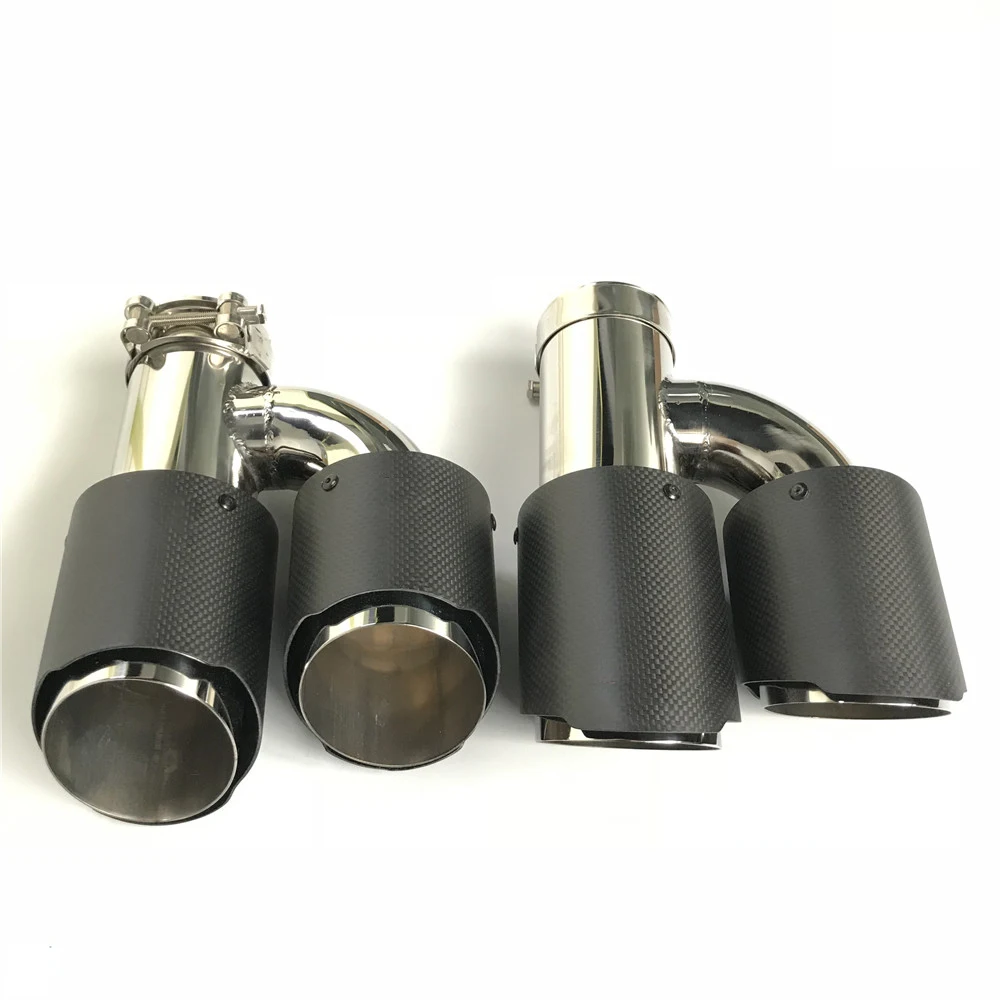 1Pair (2 Piece )Car Exhaust Pipe H Model Carbon Exhausts Dual End Tips For Bmw Benz For Ak  Exhaust Dual Muffler Pipes Tail Tips