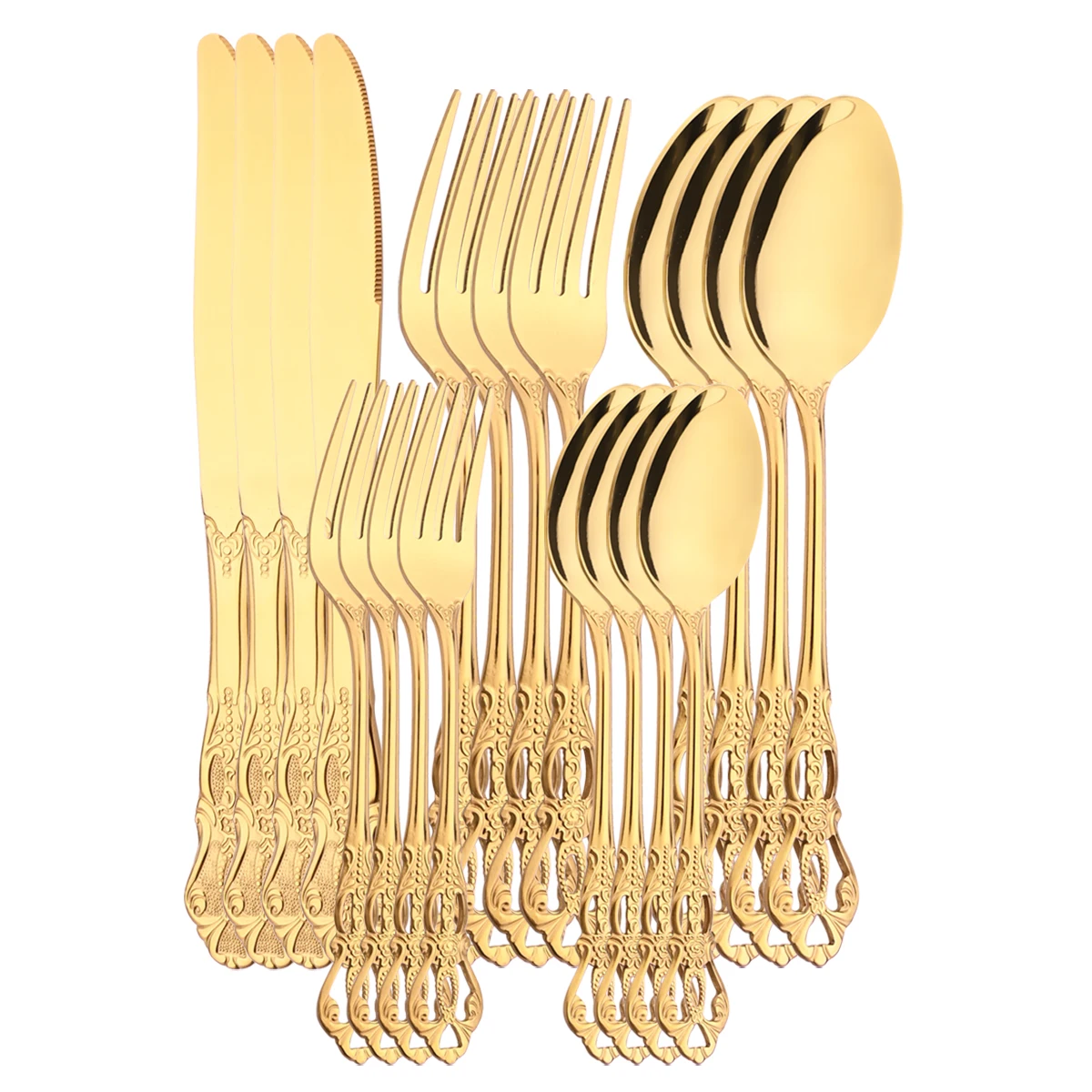 Gold Flatware Set High Quality Cutlery Set Stainless Steel Silverware Knife Dessert Fork Spoon Dinnerware Home Kitchen Tableware