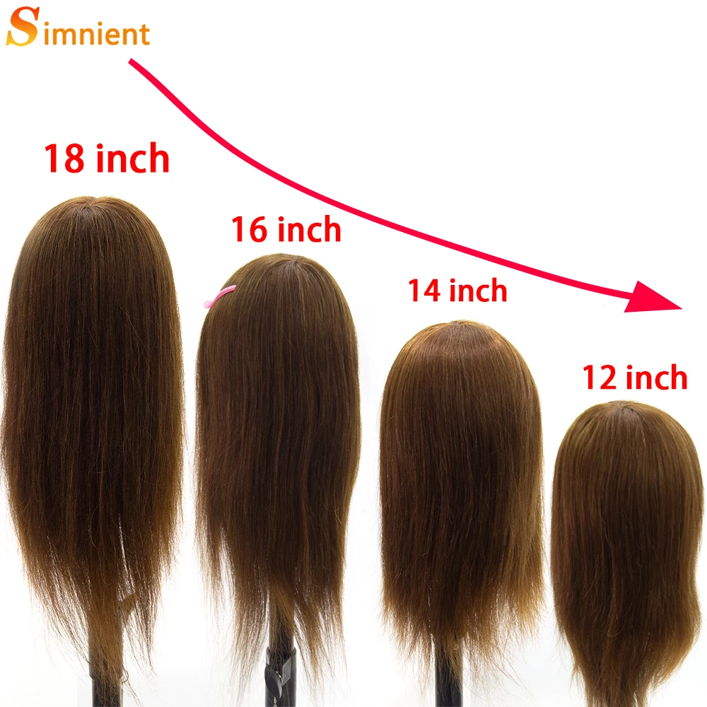 Simnient-cabezas de maniquí con cabello humano 100% Natural, peinados de buena cabeza, artículos de peluquería, cabezas de peluquería, 12-18"