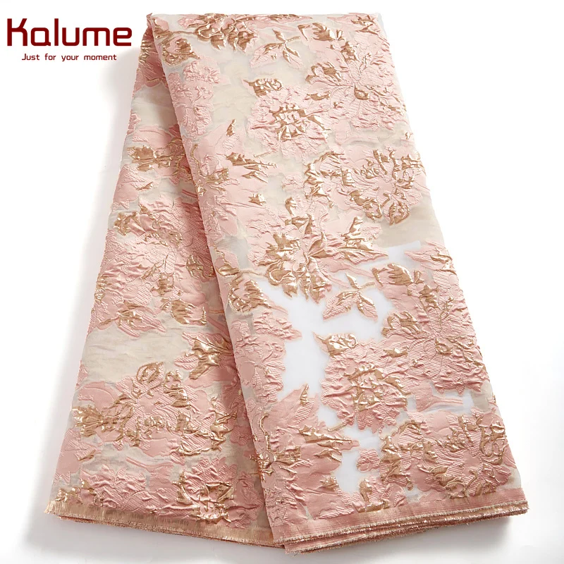 Kalume African Jacquard Brocade Fabric 2024 Nigerian French Tulle Lace Fabric Embroidey High Quality For Diy Sew Wedding F2539