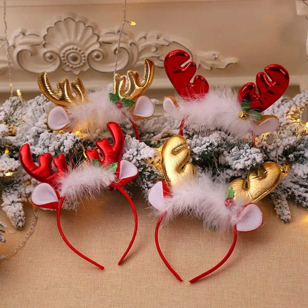 

Funny Bow Christmas Hat Bells Party Dress Up Antlers Headband Christmas Hair Band Christmas Decoration Female Plush Hair Hoop