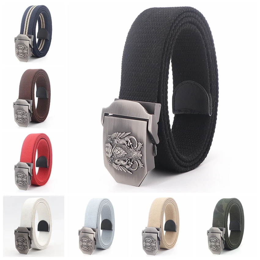 Belt For Jeans Plus Size Buckle Fashion Canvas Cowboy Women Belt For Man Waistband Metal Red White Tactical Male Belt