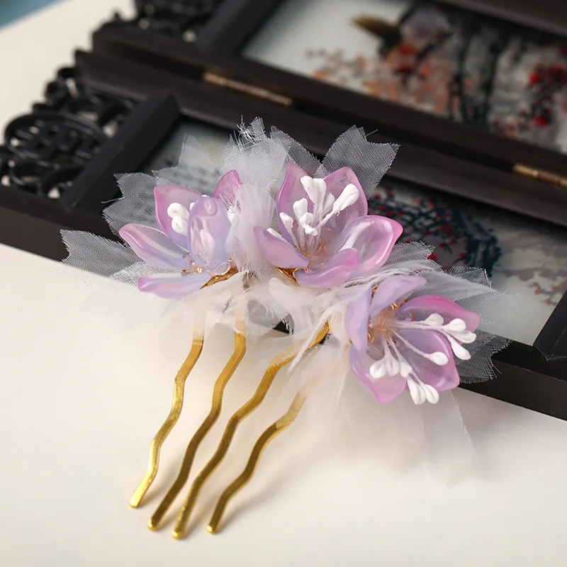 Handmade Crystal Pearls Flower Hair Combs Traditional Chinese Hairpins Clips Headbands for Women Bride Wedding Hair Jewelry