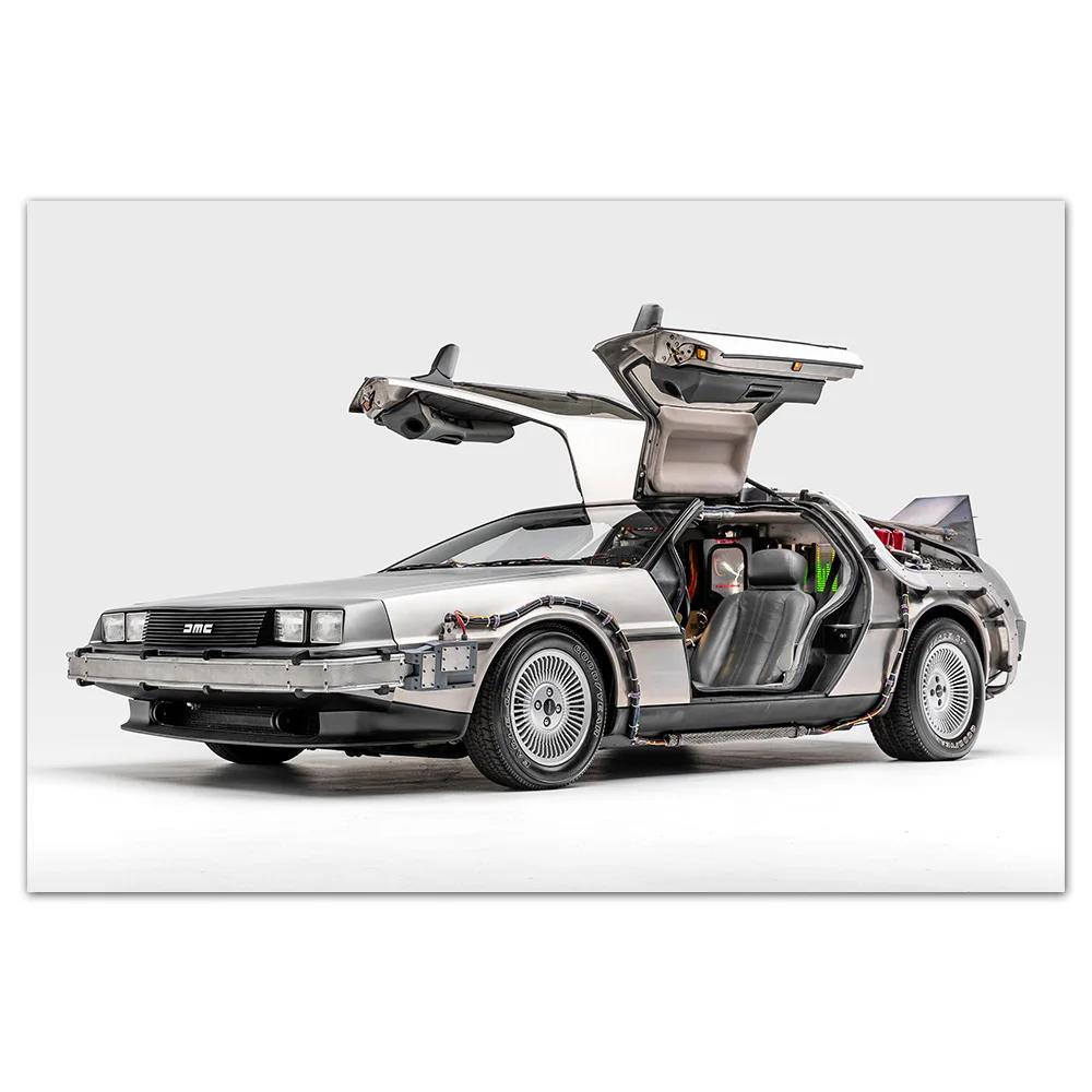 1985 DeLorean DMC 12 Back to the Future Car Photo Decorative Posters and Prints Canvas Painting Wall Art Picture For Living Room