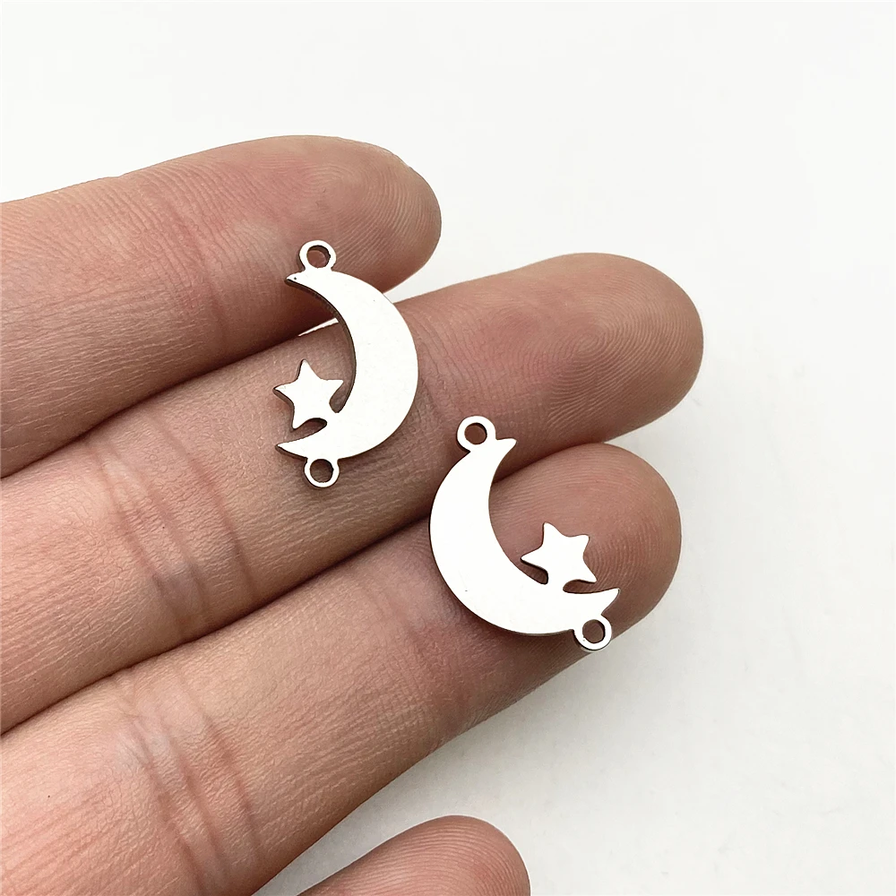 New Moon Star Vintage Bracelet Connector 10pcs Stainless steel Half Moon Jewelry Connect Necklace Pendant Diy Jewelry Finding