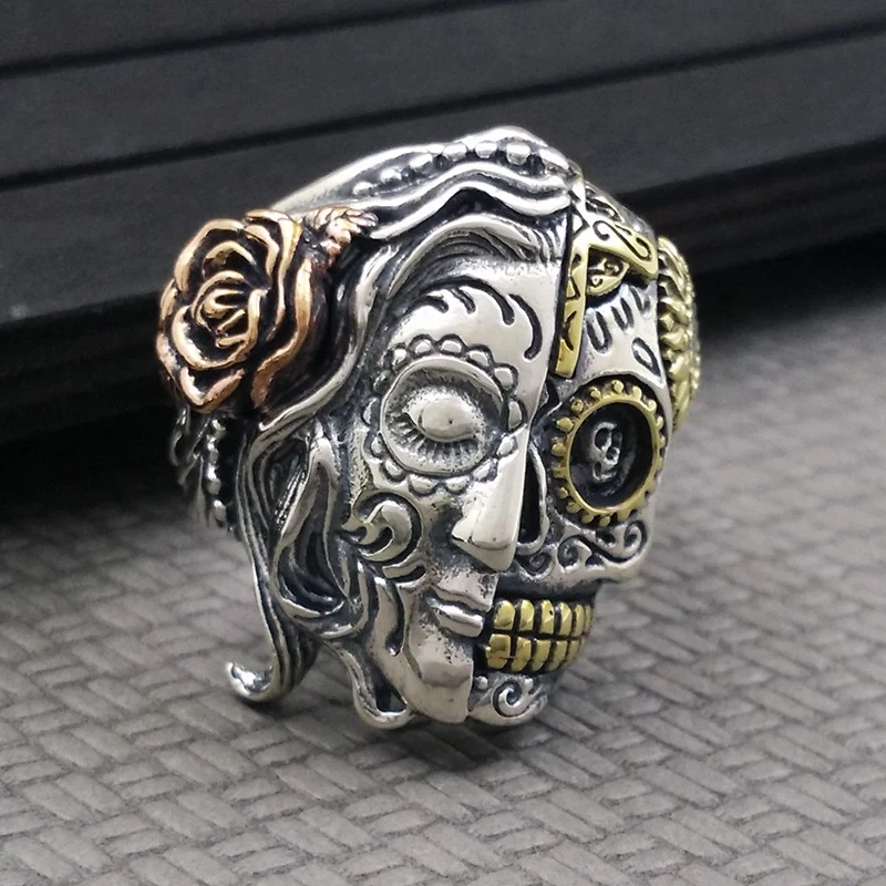 Fashion Punk Ring For Men Double Personality Skull Goddess Vintage Rings Rock Accessories Party Gift Jewelry