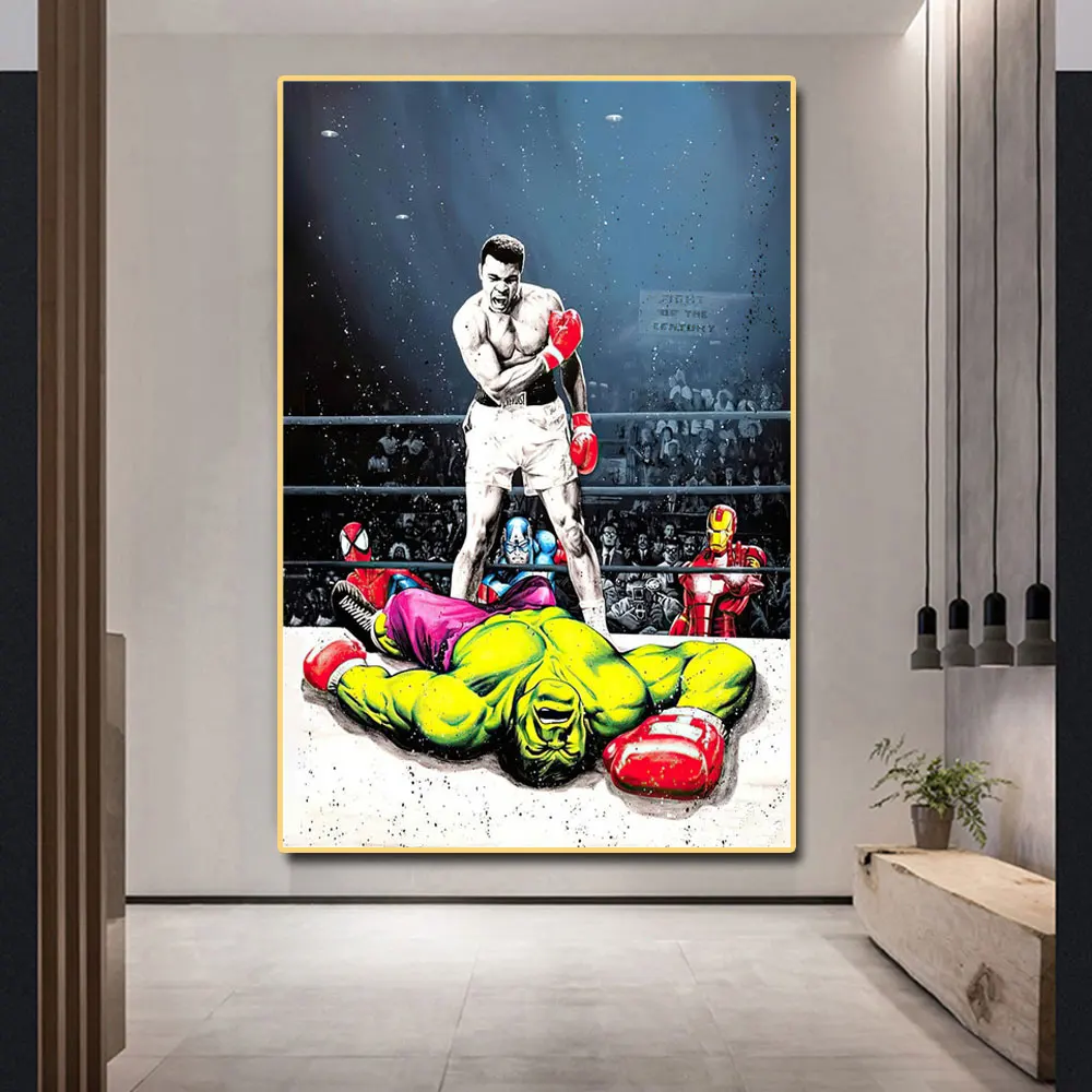 Marvel Superheroes on the Road Hulk Boxing Funny Poster Prints Canvas Paintings for Living Room Wall Decorative Frameless Gift