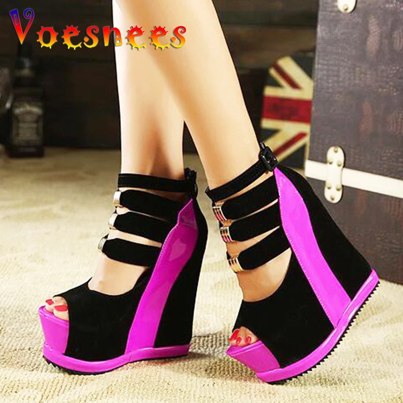 2021 Summer New Genuine Women Platform Sandals Wedges High heel 14cm Peep Toe Mixed Colors Sweet Woman Shoes Sexy Ladies Shoes