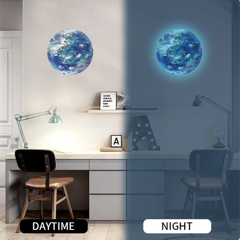 Blue Luminous 3D Earth Wall Stickers Baby Kids Room Living Room Bedroom Decoration Decals Glow In The Dark Home Decor Wallpaper