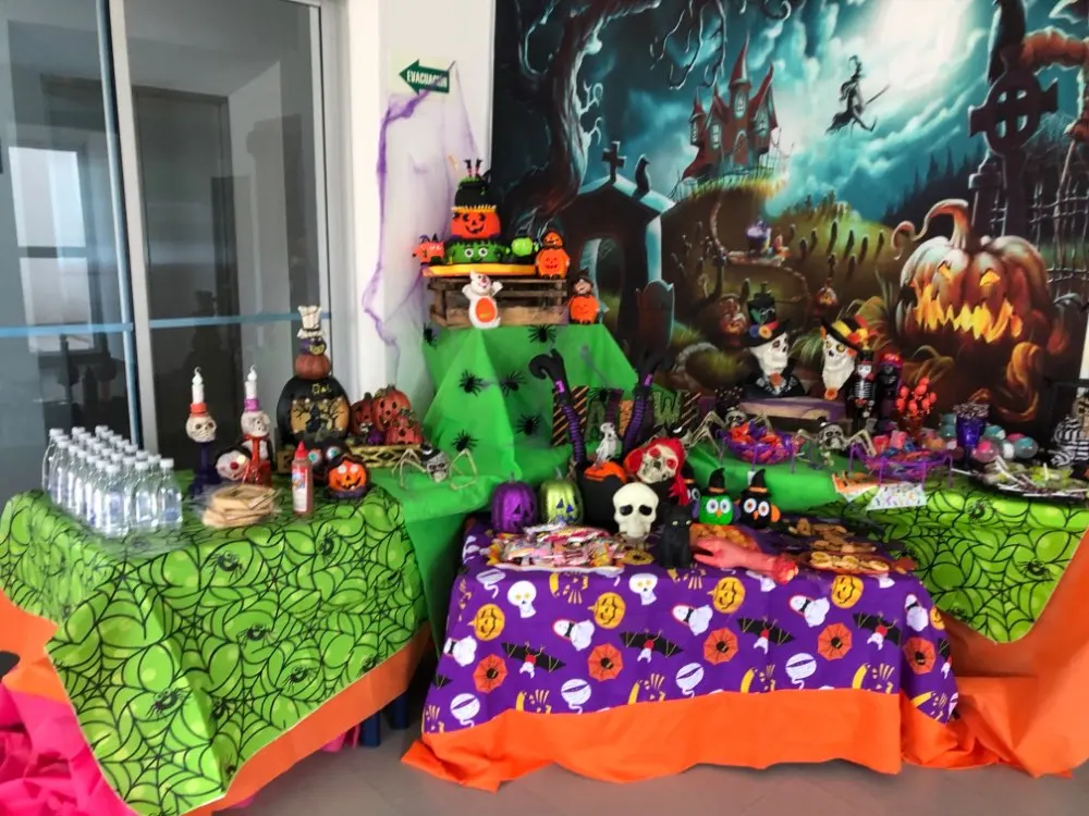 Capisco zdjęcie tło Halloween zamek fotografia tło noc czarownica wrony dynia księżyc cmentarz Cartoon Photostudio rekwizyty