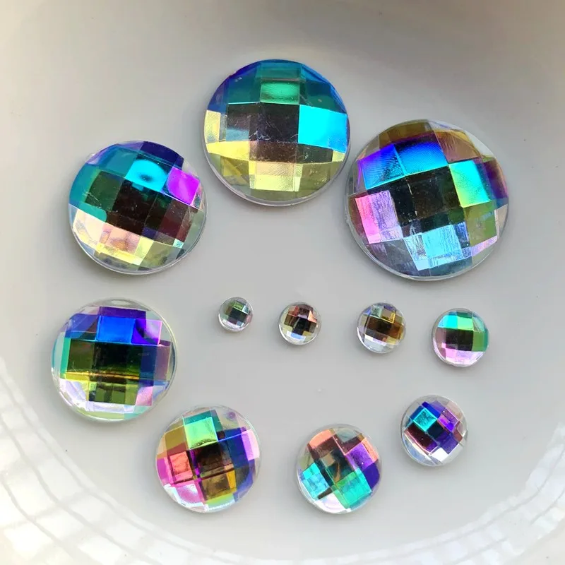 4mm&5mm&6mm&7mm&8mm&10mm&12mm&16mm&18mm&20mm Acrylic Flat Back Rhinestone AB Color DIY Jewelry Made for Wedding Decoration