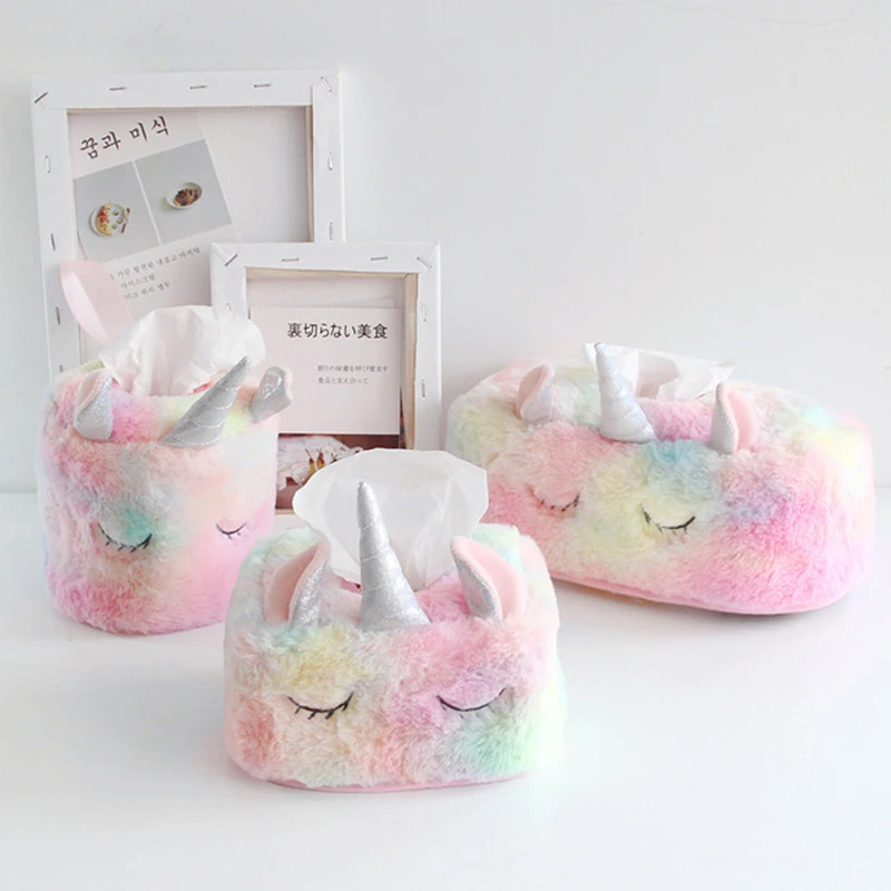 Unicorn Tissue Set Tissue Box Case Case Desktop Storage Ins Pink Pink Plush Home Decoration Paper Towel Cover