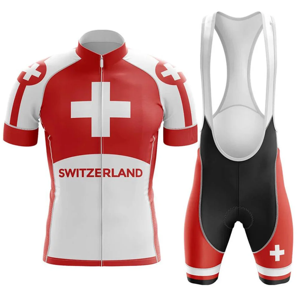 Swiss National Flag Cycling Suit, Summer Uniform, Bike Set, Mountain Bike, Racing Sportswear, Cycling Jersey, New, 2024