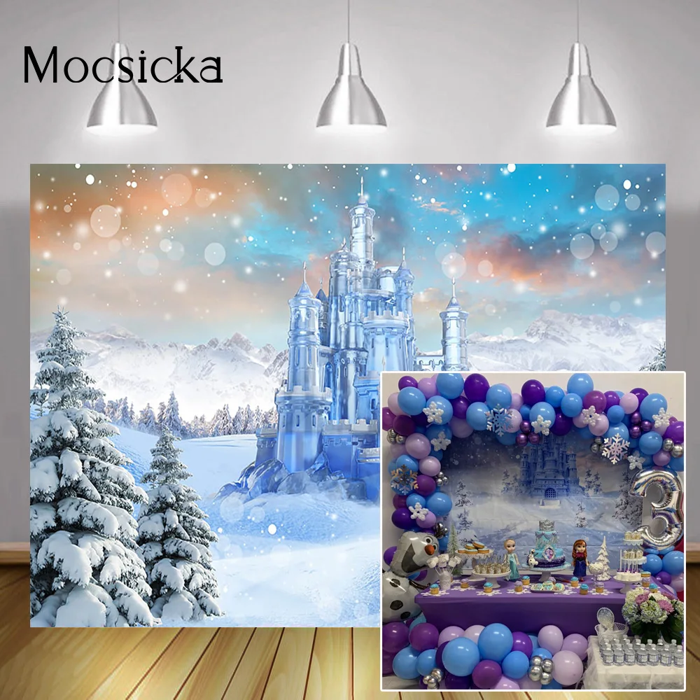 Winter Castle Backdrop White Snow Frozen Photography Children Portrait Background Birthday Cake Smash Party Decorations Props