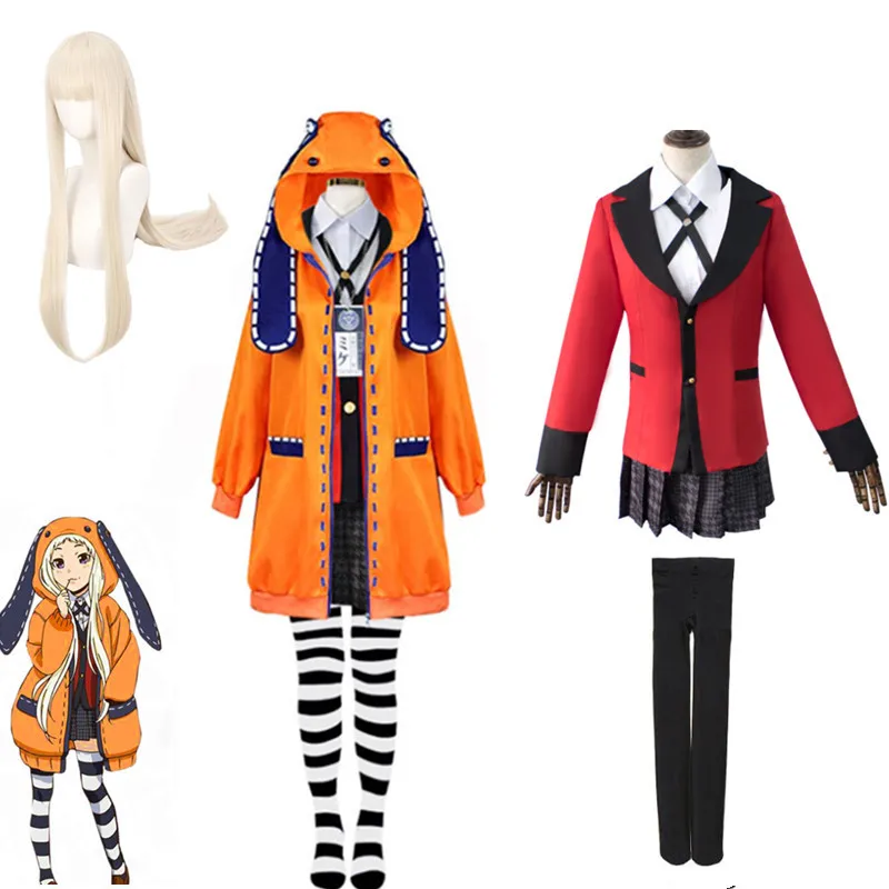 Kakegurui Jabami Yumeko Yomoduki Runa Cosplay Costume Women Halloween Carnival Party Clothes Coat With Wig Socks