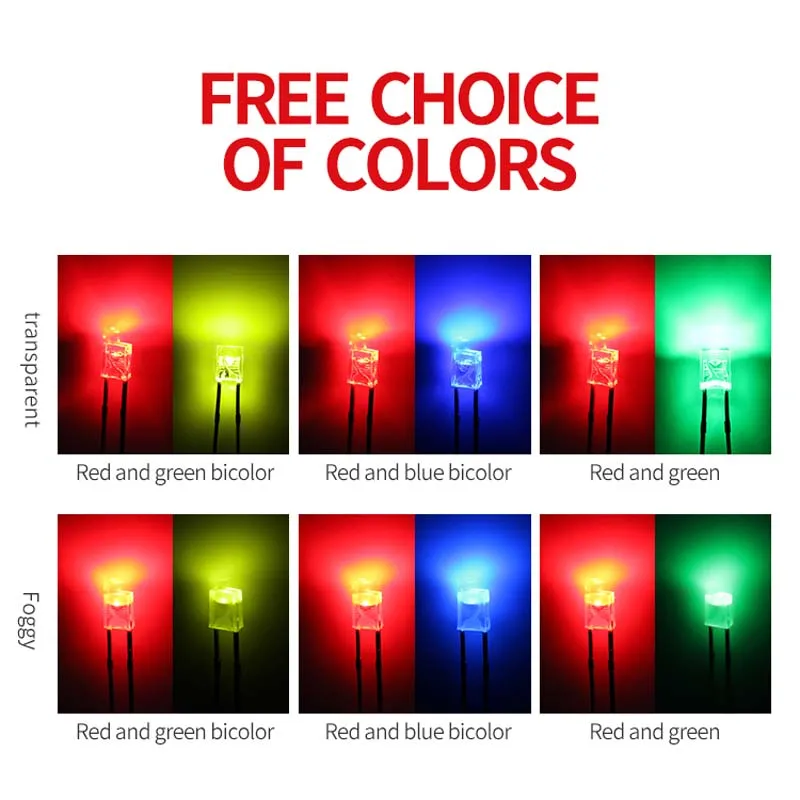 1000PCS 2x3x4 Square Led 2-PIN Bicolor DIP LED RED Blue And GREEN Nonpolar Transparent /Diffused 234 DIP LED