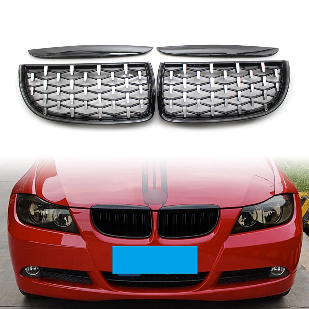 Diamond Meteor Style Car Front Bumper Kidney Mesh Grille w/ Hood Eyelids For BMW E90 320i 323i 328i 335i 2005 2006 2007 2008