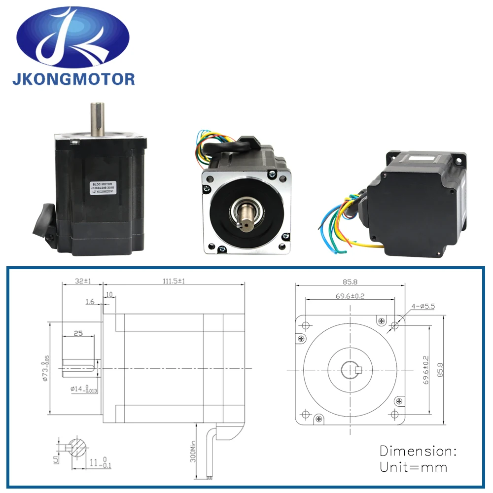 Jkongmotor 86mm JK86BLS98 Brushless Dc Motor For Sale 48v 490W bldc hall sensor Electric Motor 1.56N.m BLDC Motor Set