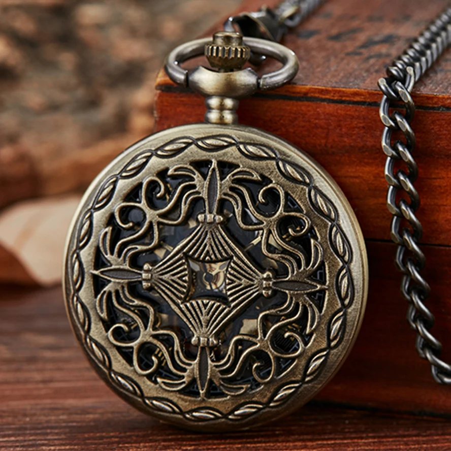 Mechanical Pocket Watch for Men Vintage Skeleton Roman Numeral Reloj Flip Hanging Fob Waist Chain Pendant Mechanisch Zakhorloge