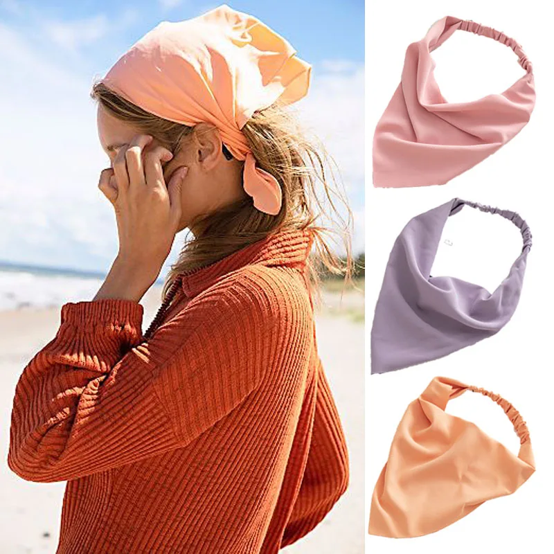 Ruoshui 2021 8 Colors New Trangle Style Hair Scarf Woman Solid Headband Trendy Hair Accessories Headwrap Head Scarves Headwear