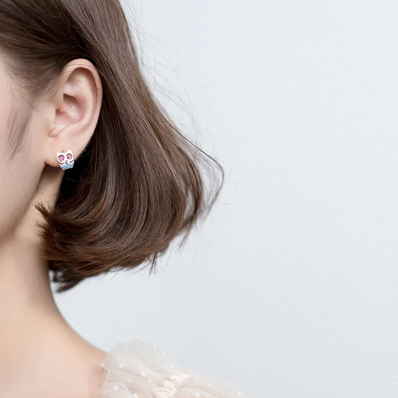 925 Sterling Silver Owl Hoop Earrings Women Jewelry Unusual 2021 Trends Fashion Earrings Accessories Korean Gift