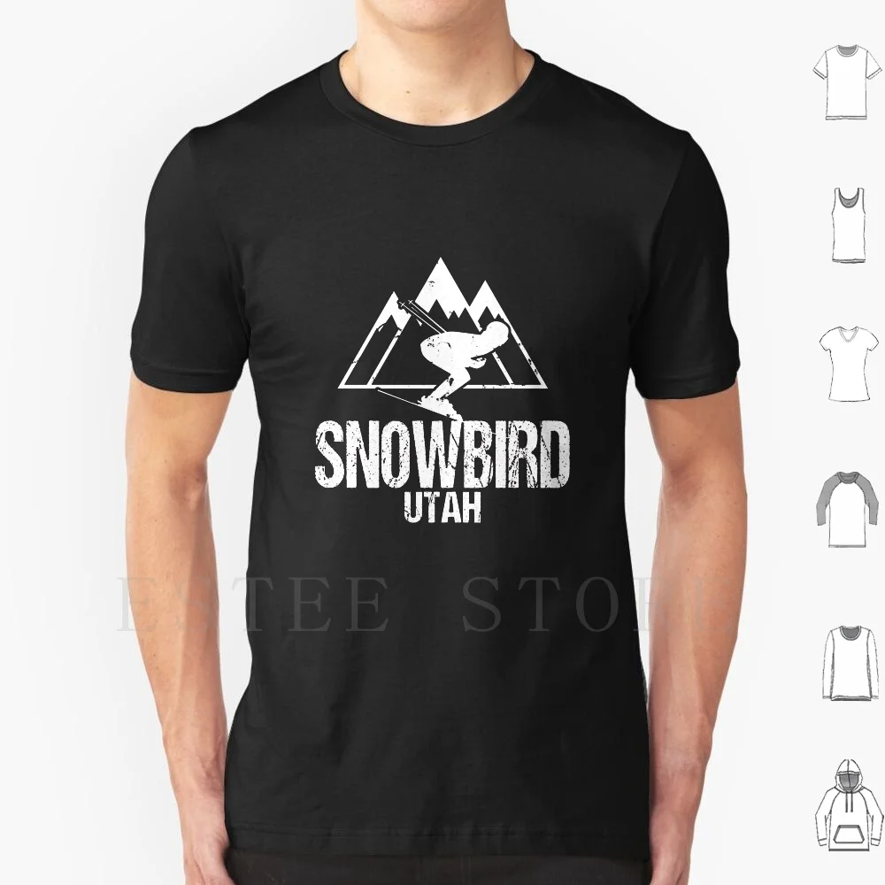 Snowbird Skiing Retro Distressed T Shirt DIY Big Size 100% Cotton Snowbird Ski Skiing Adventure Mountain Distressed Vacation
