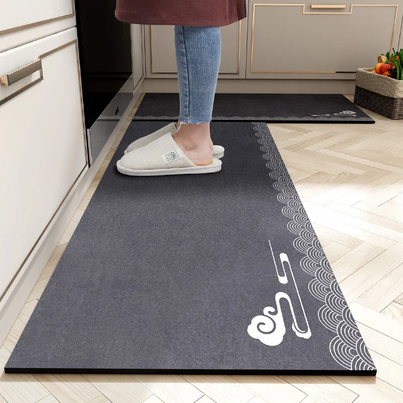 

Chinese Style Kitchen Mat Absorb Water Oil Kitchen Rug Anti-slip Entrance Door Bathroom Carpet Solid Long Runner Rug Bedroom