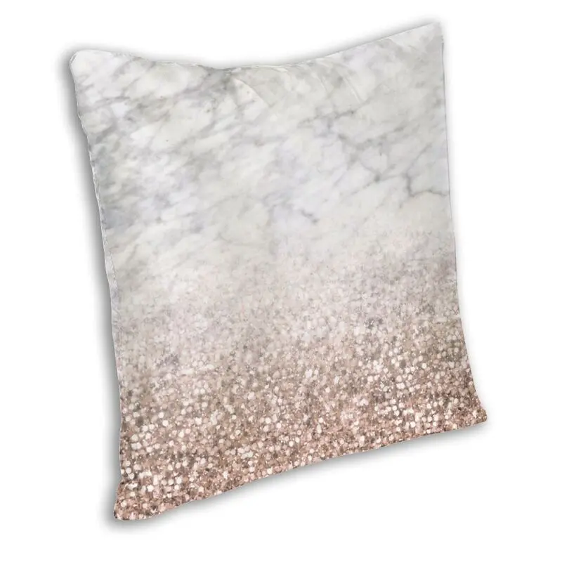 Vibrant Bold Ombre Rose Gold Glitter Pillow Case Decoration 3D Double Side Printed Graphic White Marbled Cushion Cover for Car