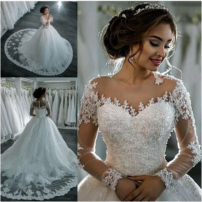 فساتين زفاف رائعة الأميرة الكرة فساتين الزفاف 2020 البلد زي العرائس Vestido De Novias طويلة الأكمام يزين الخرز فستان عروس