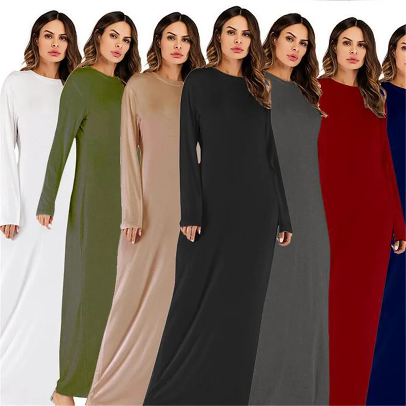 

Muslim Abaya Women Long Sleeve Solid Color Maxi Dress Turkey Kaftan Dubai Caftan Arabic Robe Islamic Clothing Middle East Abayas