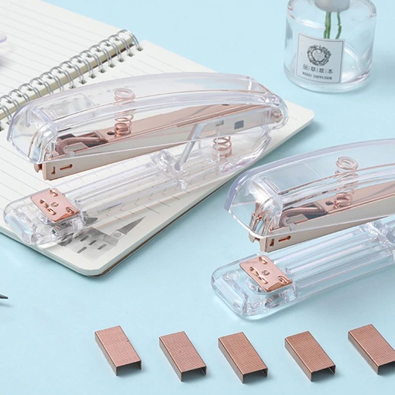 Rose Gold Stapler Desk Accessory Kit Acrylic Stapler Set Tape Dispenser Stapler Remover with Staples Desk Accessories