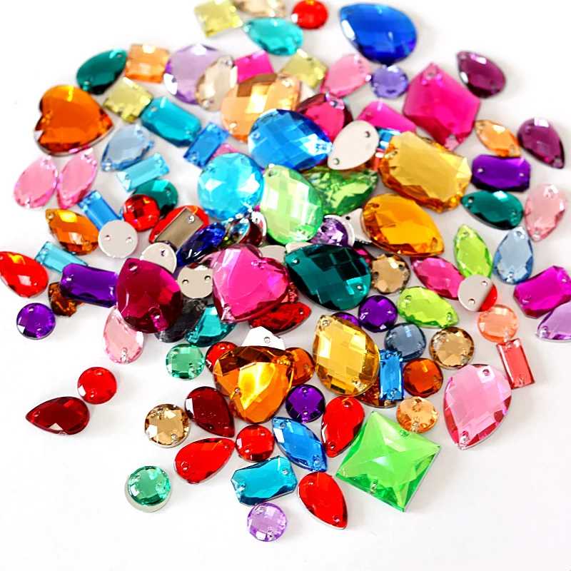 100pcs/pack Mixed Shapes Crystal Acrylic Sew On Rhinestones Mixed Sizes Sewing Rhinestones Acrylic Stass For Wedding Dress B2862