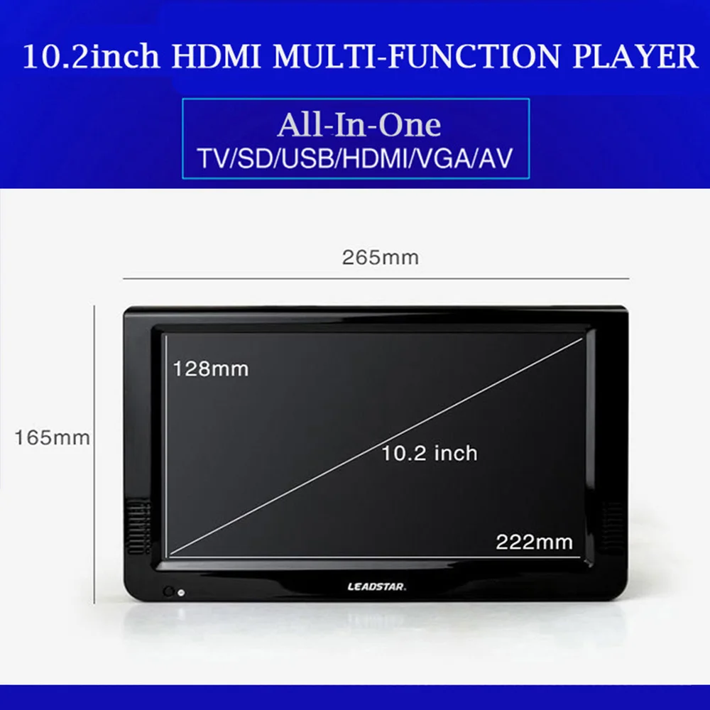 LEADSTAR D10 LED TV 10.2 بوصة المحمولة عرض مشغل رقمي DVB-T2 ATSC تلفزيون محمول USB TF بطاقة HDMI متوافق شاحن سيارة