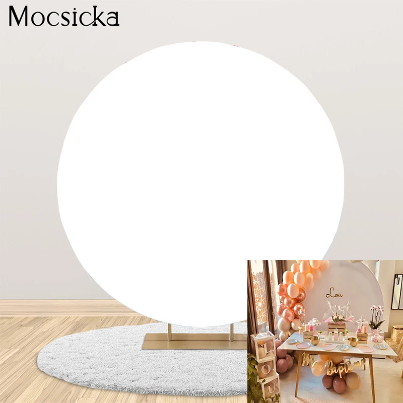 

Mocsicka Solid Color White Round Backdrop Polyester Round Background Baby Shower Birthday Party Decoration Customize Banner