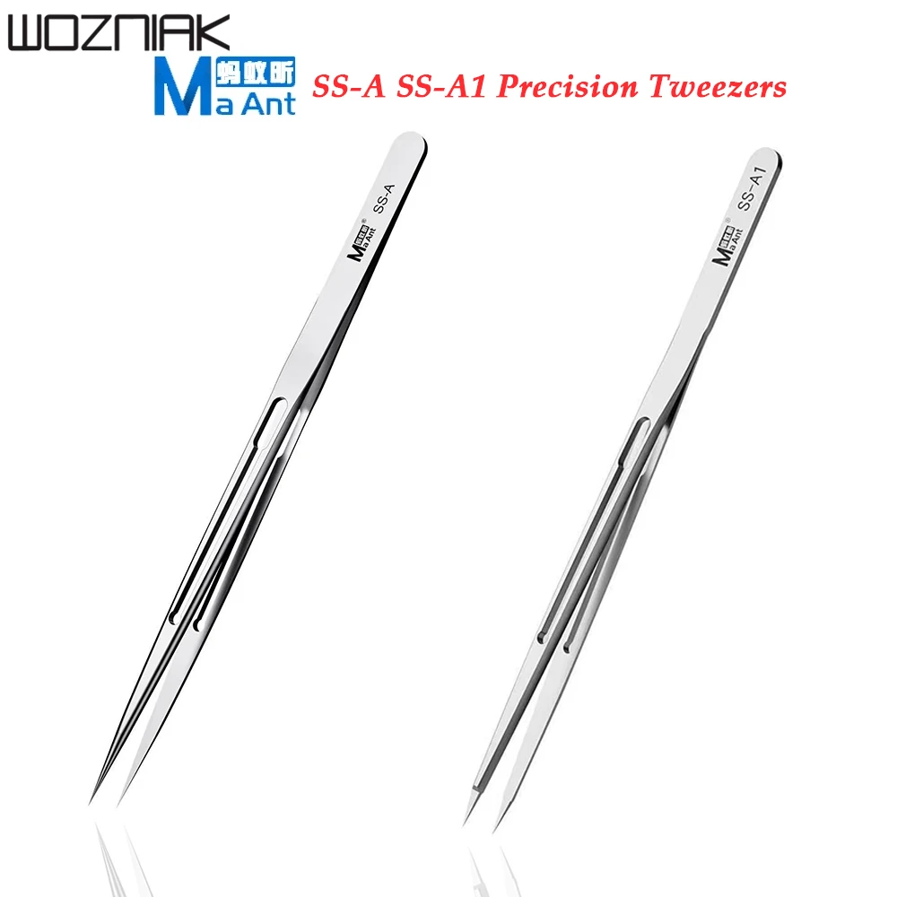 MaAnt SS-A SS-A1 Precision Tweezers Hand Polish Non-Magnetic Stainless Steel BGA IC Micro Soldering Jump Wire Repair Tweezers