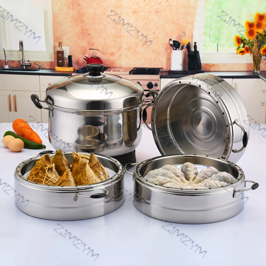 3 Layers Electric Steamer Cooker 28/30/32cm Stainless Steel Steamer Commercial Steaming Pot Multi-function Food Steamer Boiler