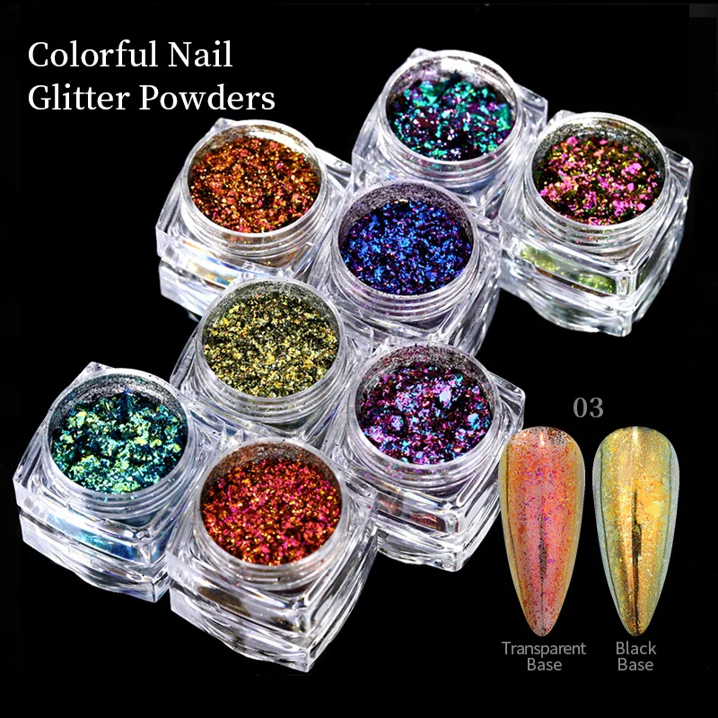 1 Box Colorful Nail Glitter Powder Chameleon Irregular Flakes Glitter Powder 3D Sparkly Chrome Pigment Nail DIY Tool Decoration