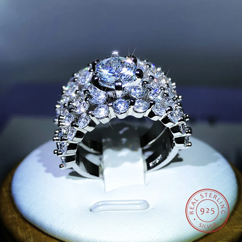 

Best Selling New Gypsophila Micro-Inlaid White Zircon Ring 925 Sterling Silver European And American Exaggerated Banquet Party