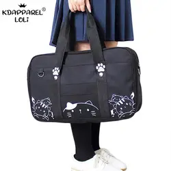 Japońscy studenci dziewczęta szkolne torby nadruk z kotami Oxford tkaniny na ramię solidna teczka Preppy JK kobiety nastolatki chłopcy Crossbody Unisex