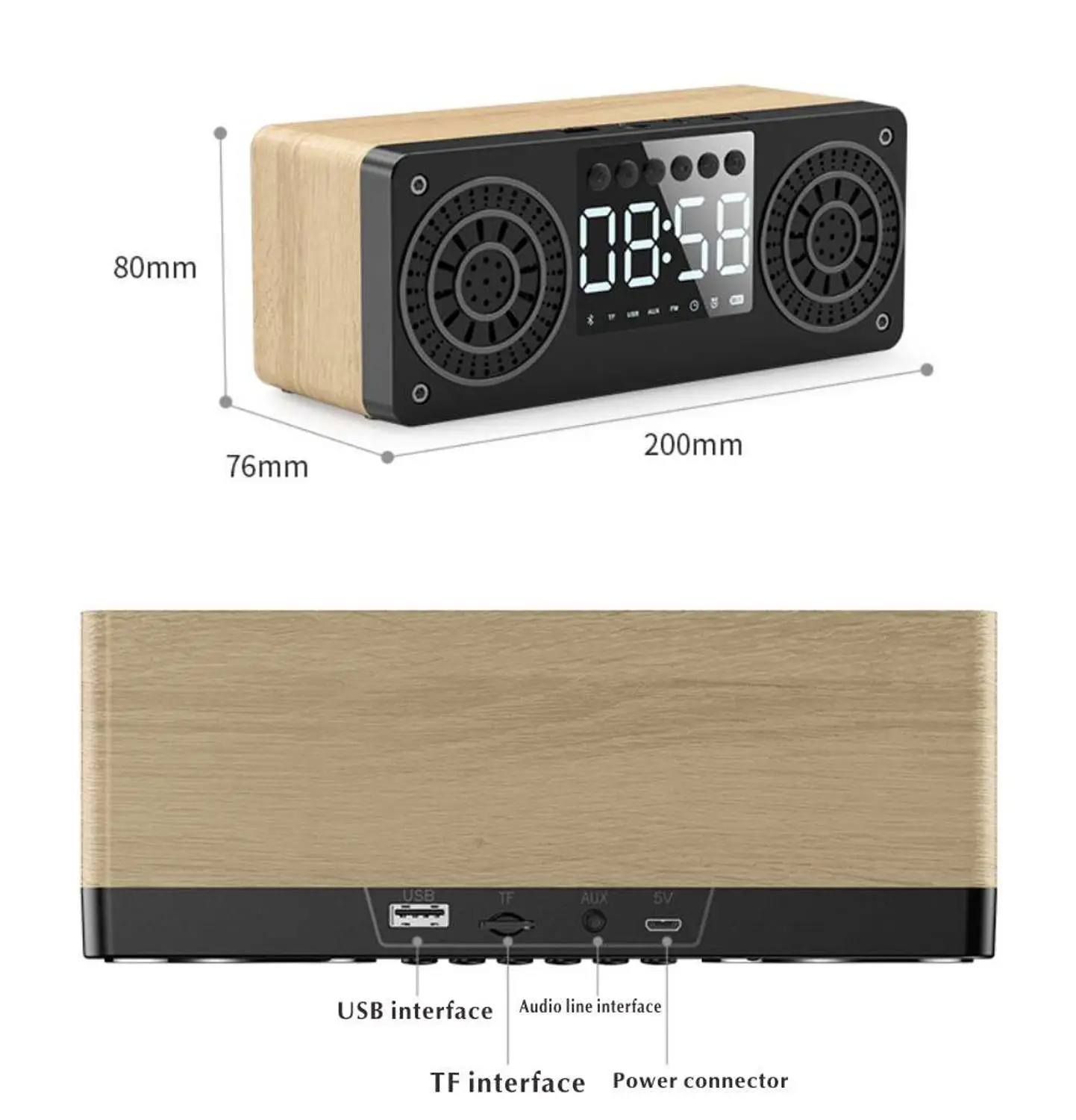 Bluetooth Wireless Speaker Tf Wooden Subwoofer Lcd Digital Clock Bedside Clock Alarm Clock Table Clock Decoration Speaker Tf Fm