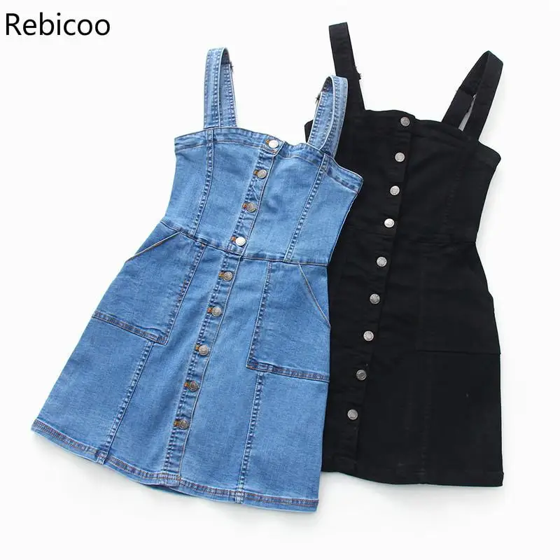 

Denim Dress Summer Slim Sweet Style Strap Jeans Dress Women Suspender Denim Sundress Denim Overall Mini Dress