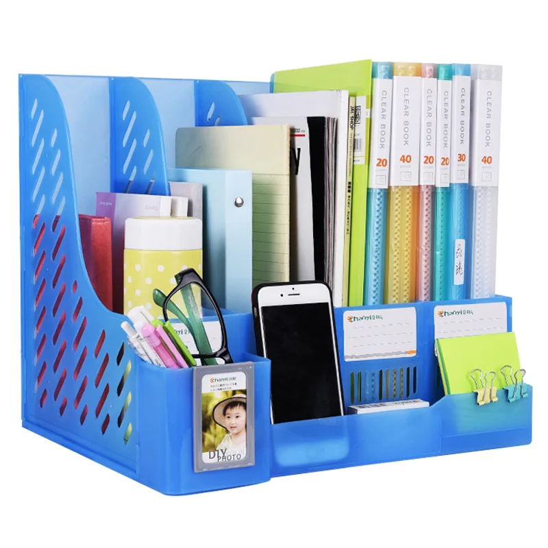 4-column File Rack Frame Book Stand Bookshelf File Basket Office Supplies Simple Desk Top Folder Storage Box  Desk Organizer